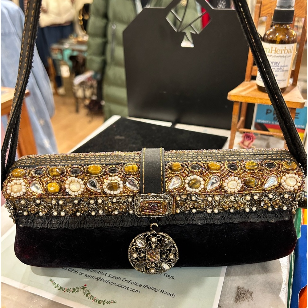 Mary Frances Black Velvet Clutch